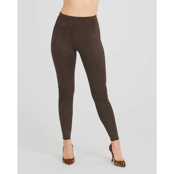 SPANX Pants - SPANX Faux Suede Leggings Chocolate Brown Pull On Women's Size Medium H14477